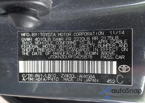 2015 Toyota Prius Four z USA, uszkodzony, nr VIN JTDKN3DU9F0425878